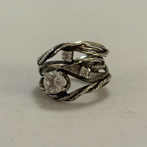 JAM 925 Sterling Silver Twisting Bands with CZ Diamonds Chunky Statement Ring